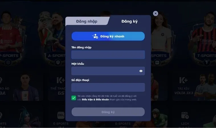 Giao diện đăng ký SM66
